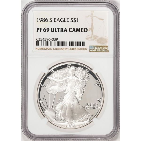 1986-S Proof $1 American Silver Eagle Coin NGC PF69 Ultra Cameo