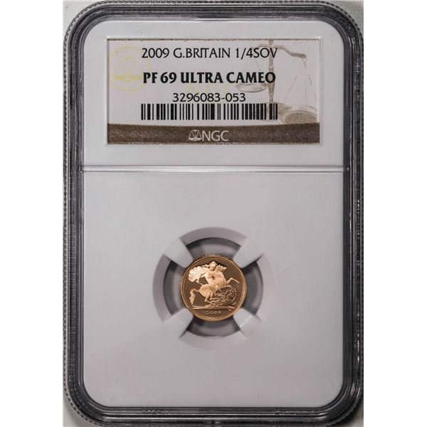 2009 Great Britain 1/4 Sovereign Proof Gold Coin NGC PF69 Ultra Cameo