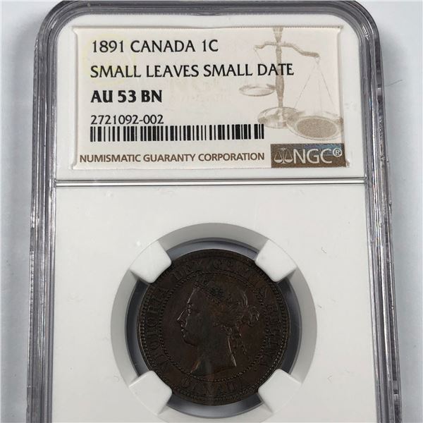 1891 Queen Victoria NGC Graded SLSD AU53 BN