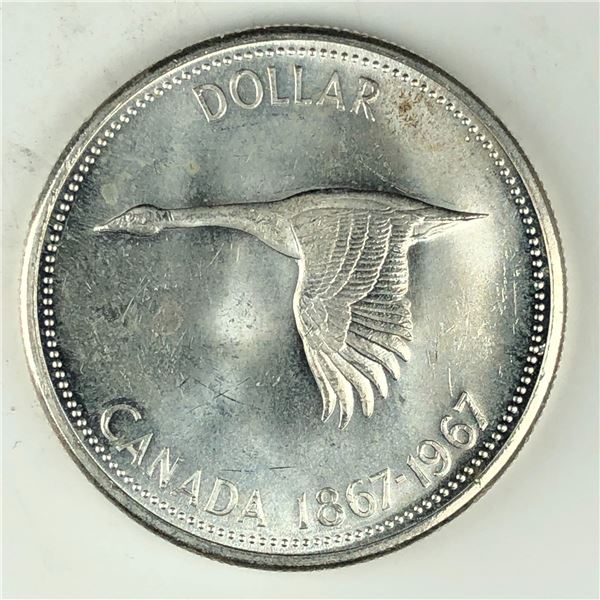 1967 Queen Elizabeth II Canadian Silver Dollar UNC