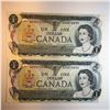 Image 1 : 2 Consecutive Numbered1973 Canadian 1 Dollar Notes