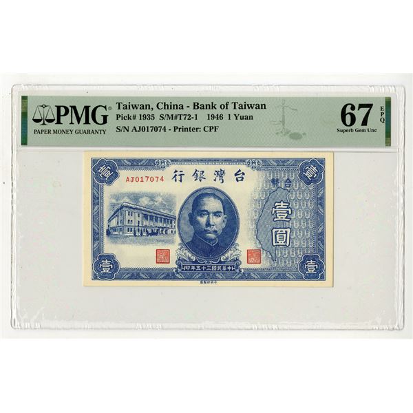 Bank of Taiwan, 1946, "Top Pop" Issued Banknote