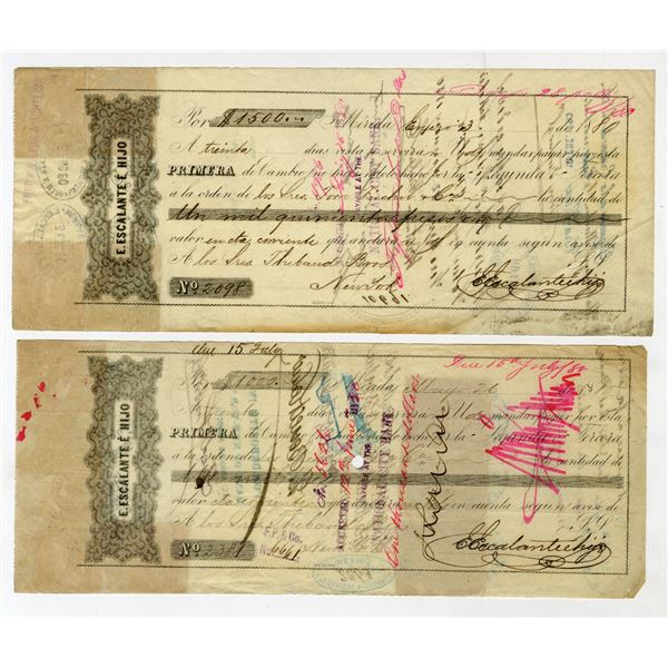 Merida, Yucatan, Mexico. E. Escalante E Hijo, 1880, I/C Bill of Exchange Draft Pair with Multiple Me