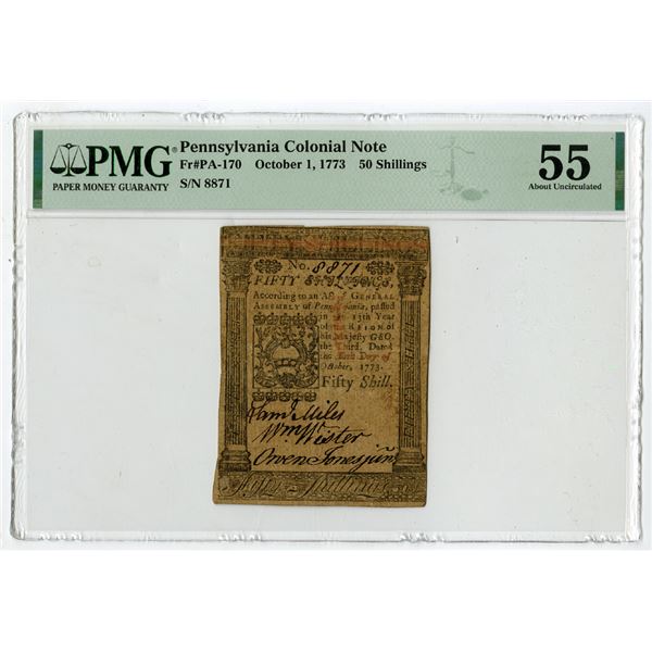 Pennsylvania, October 1, 1773, 50 Shillings, Fr#PA-170, PMG Extremely Fine 40.