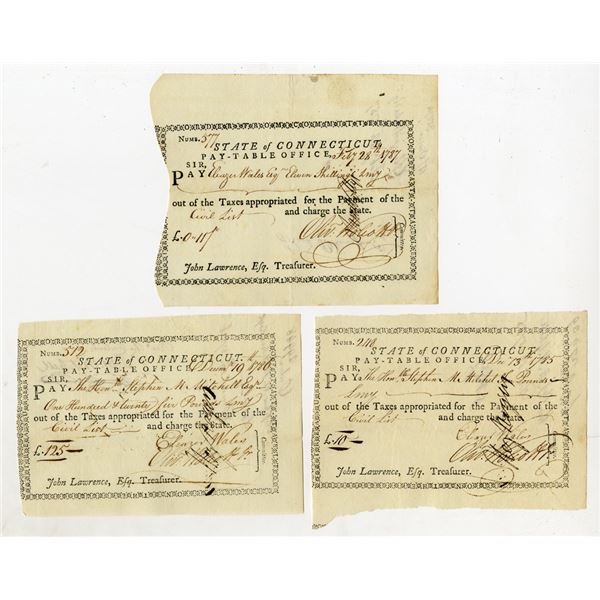 State of Connecticut, Pay-Table Office, 1785-87, Tax Warrants, Lot of 3, Certificates, Signed by Wil