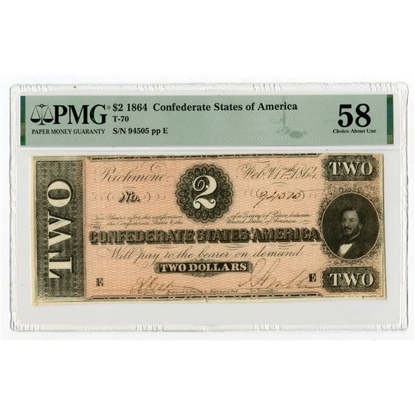 C.S.A., 1864, $2 T-70, Issued Banknote