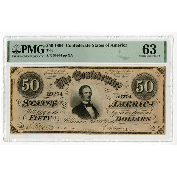 C.S.A., 1864, $50 T0-66, Issued Banknote