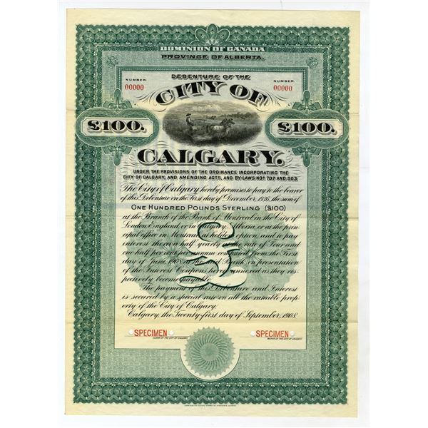 City of Calgary, 1908, Specimen Bond