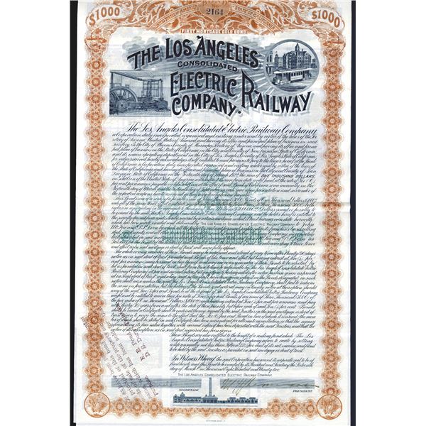 Los Angeles Consolidated Electric Railway Company, 1892 Issued 6% Gold Bond.