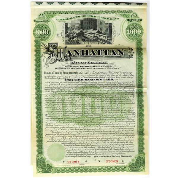 Manhattan Railway Co. 1890 Specimen Bond
