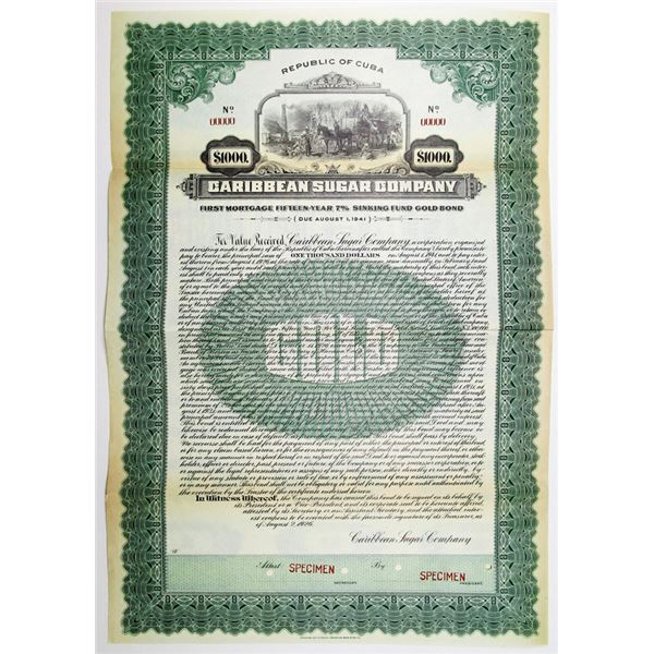 Caribbean Sugar Co. 1926 Specimen Bond