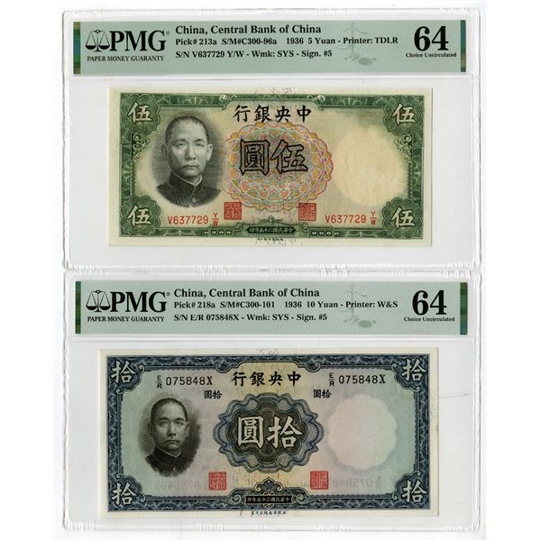 Central Bank of China, 1936, Pair of Issued Banknotes