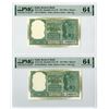 Image 1 : Reserve Bank of India. ND (1964). Lot of 2 Sequential Issued Notes.