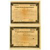 Image 1 : Virginia Air Line Railway Co., 1908, Pair of I/C Sequential Stock Certificates
