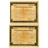 Image 1 : Virginia Air Line Railway Co., 1908, Pair of I/C Sequential Stock Certificates