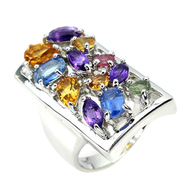 Naytural Kyanite Amethyst Citrine Tourmaline Cocktail Ring