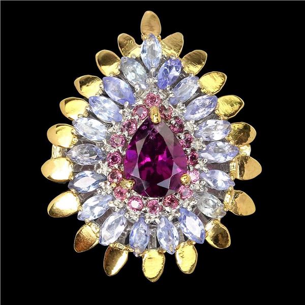 Natural Rhodolite Garnet & Tanzanite Ring