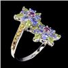 Image 2 : Natural Unheated Tanzanite Peridot Flower Ring