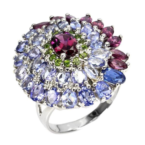 Natural Rhodolite Garnet Tanzanite Ring