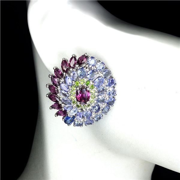 Natural Rhodolite Garnet Tanzanite Earrings