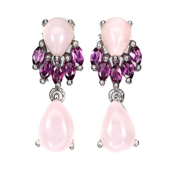 Natural Ethiopian Pink Opal & Rhodolite Garnet Earrings