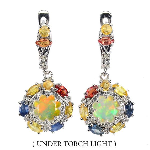 Natural Ethopian White Opal & Sapphire Earrings