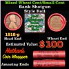 Image 1 : Mixed small cents 1c orig shotgun roll, 1918-p Lincoln Cent, Wheat Cent other end, Nathan's Brandt W
