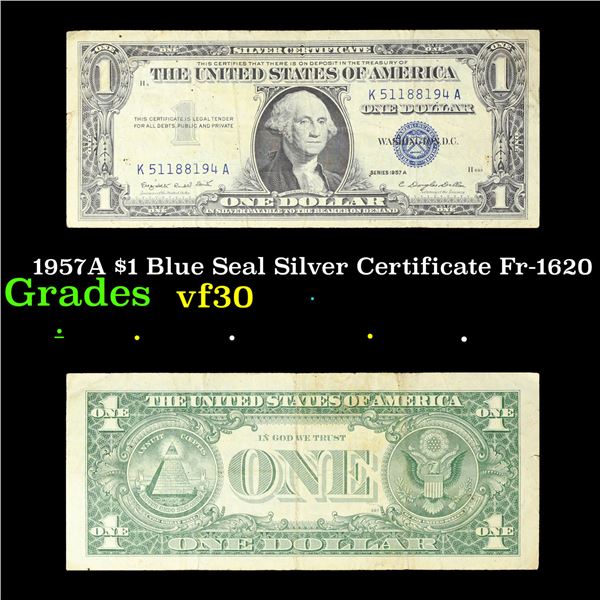 1957A $1 Blue Seal Silver Certificate Fr-1620 Grades vf++