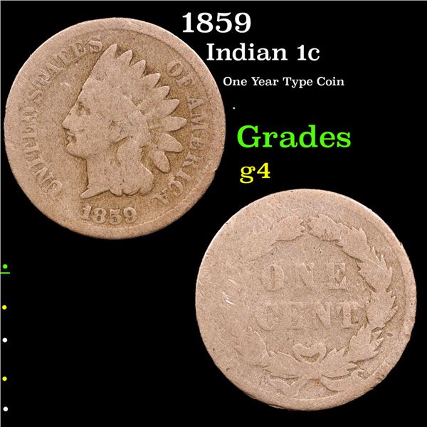 1859 Indian Cent 1c Grades g, good