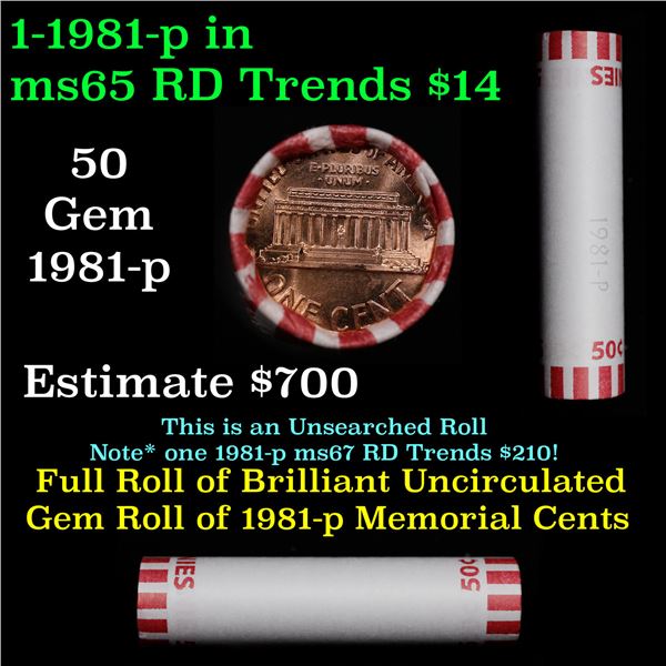 Shotgun Lincoln 1c roll, 1981-p 50 pcs Bank Wrapper.