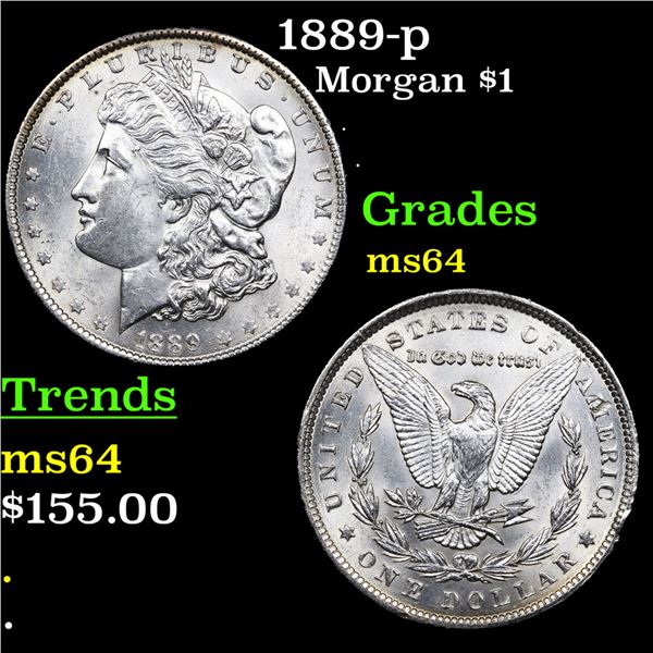1889-p Morgan Dollar $1 Grades Choice Unc