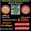 Image 1 : Mixed small cents 1c orig shotgun roll, 1921-p Lincoln Cent, Wheat Cent other end, Nathan's Brandt W