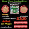 Image 1 : Mixed small cents 1c orig shotgun roll, 1920-p Lincoln Cent, Wheat Cent other end, Nathan's Brandt W