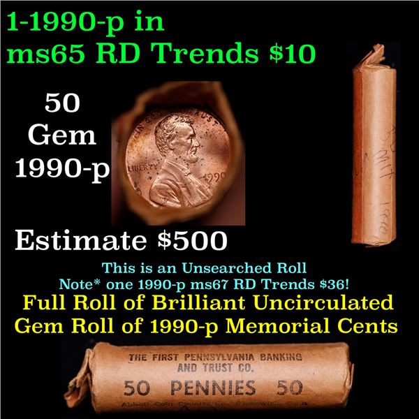 Shotgun Lincoln 1c roll, 1990-p 50 pcs Abbott Coin Counter Wrapper.