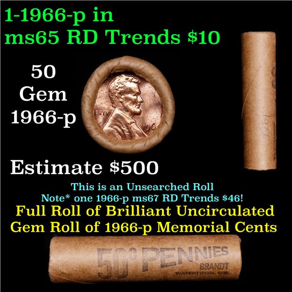 Shotgun Lincoln 1c roll, 1966-p 50 pcs Brandt Wrapper.