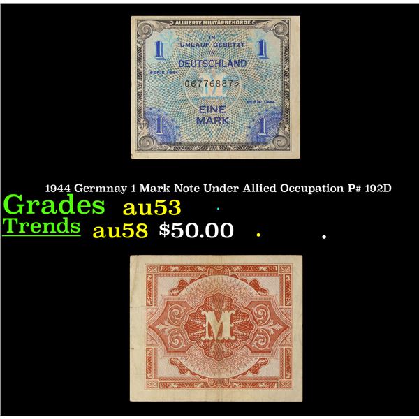 1944 Germnay 1 Mark Note Under Allied Occupation P# 192D Grades Select AU