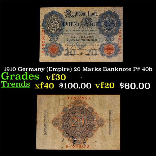 1910 Germany (Empire) 20 Marks Banknote P# 40b Grades vf++