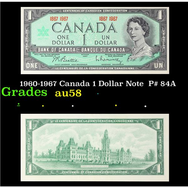1960-1967 Canada 1 Dollar Note  P# 84A Grades Choice AU/BU Slider