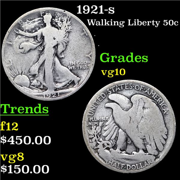 1921-s Walking Liberty Half Dollar 50c Grades vg+