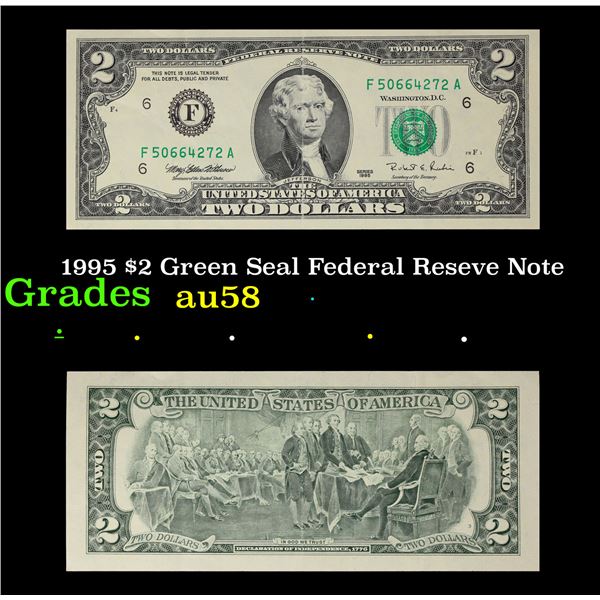 1995 $2 Green Seal Federal Reseve Note Grades Choice AU/BU Slider