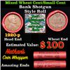 Image 1 : Mixed small cents 1c orig shotgun roll, 1920-p Lincoln Cent, Wheat Cent other end, Nathan's Brandt W