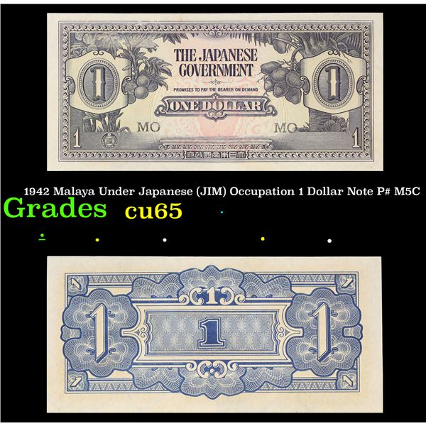 1942 Malaya Under Japanese (JIM) Occupation 1 Dollar Note P# M5C Grades Gem CU