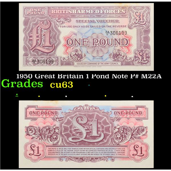 1950 Great Britain 1 Pond Note P# M22A Grades Select CU