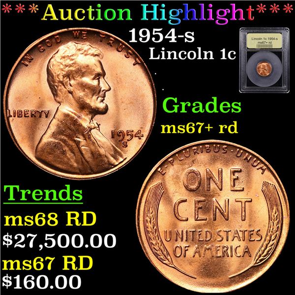 ***Auction Highlight*** 1954-s Lincoln Cent 1c Graded GEM++ RD BY USCG (fc)