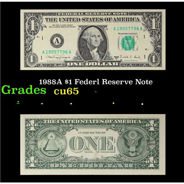 1988A $1 Federl Reserve Note Grades Gem CU