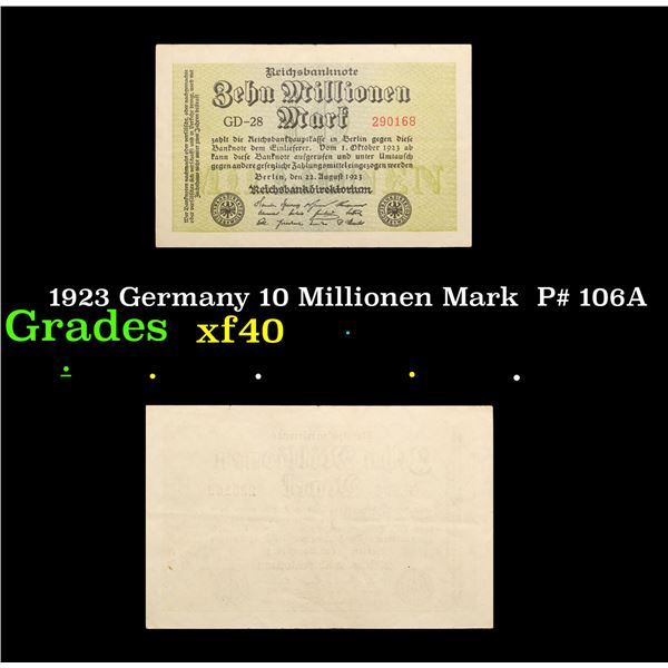 1923 Germany 10 Millionen Mark  P# 106A Grades xf