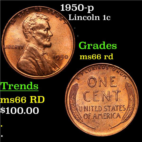 1950-p Lincoln Cent 1c Grades GEM+ Unc RD