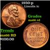 Image 1 : 1950-p Lincoln Cent 1c Grades GEM+ Unc RD