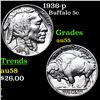 Image 1 : 1936-p Buffalo Nickel 5c Grades Choice AU