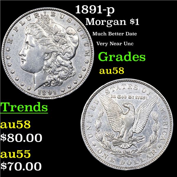 1891-p Morgan Dollar $1 Grades Choice AU/BU Slider